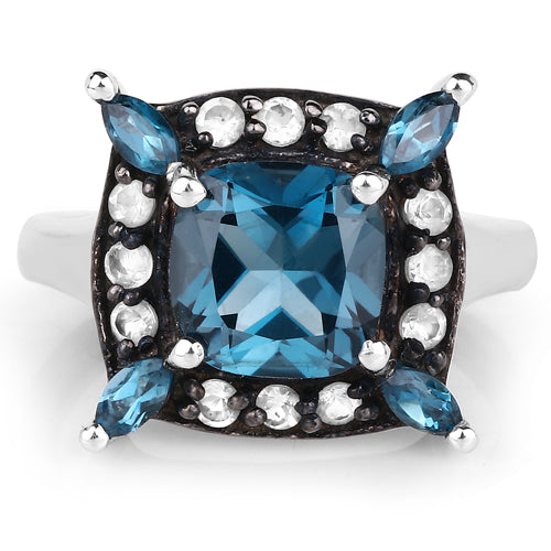 3.24 Carat Genuine London Blue Topaz and White Topaz .925 Sterling Silver Ring on sale at MyriadMart
