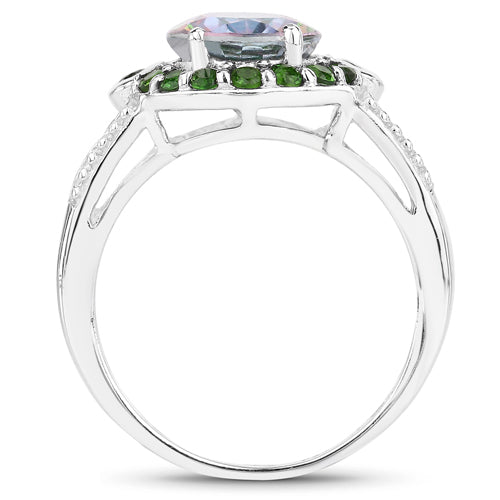 3.92 Carat Genuine Rainbow Quartz and Chrome Diopside .925 Sterling Silver Ring on sale at MyriadMart
