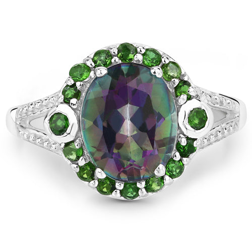 3.92 Carat Genuine Rainbow Quartz and Chrome Diopside .925 Sterling Silver Ring on sale at MyriadMart