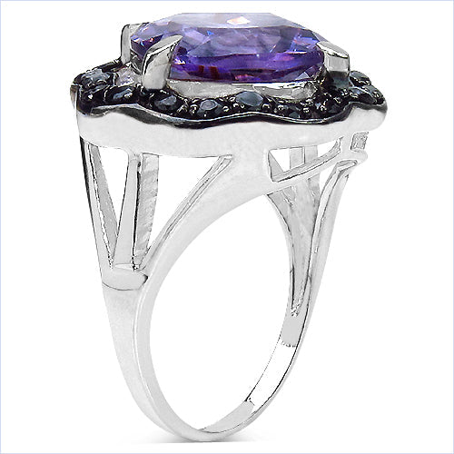 6.09 Carat Genuine Amethyst & Black Spinel .925 Sterling Silver Ring on sale at MyriadMart