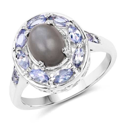 2.35 Carat Genuine Grey Moonstone and Tanzanite .925 Sterling Silver Ring on sale at MyriadMart