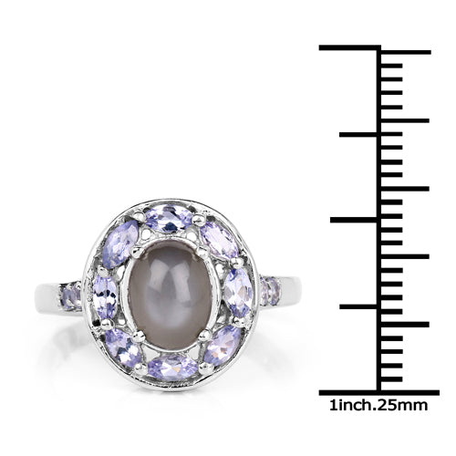 2.35 Carat Genuine Grey Moonstone and Tanzanite .925 Sterling Silver Ring on sale at MyriadMart