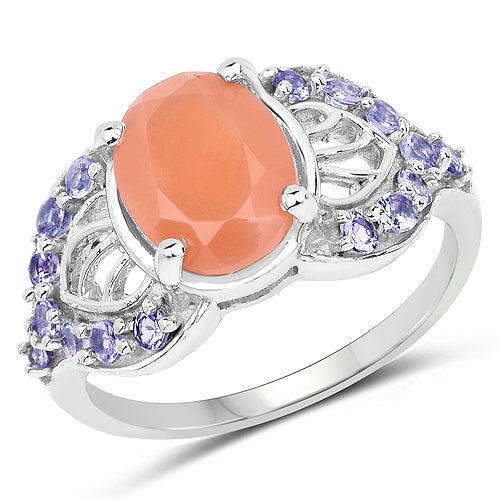 3.06 Carat Genuine Peach Moonstone and Tanzanite .925 Sterling Silver Ring on sale at MyriadMart