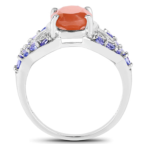 3.06 Carat Genuine Peach Moonstone and Tanzanite .925 Sterling Silver Ring on sale at MyriadMart