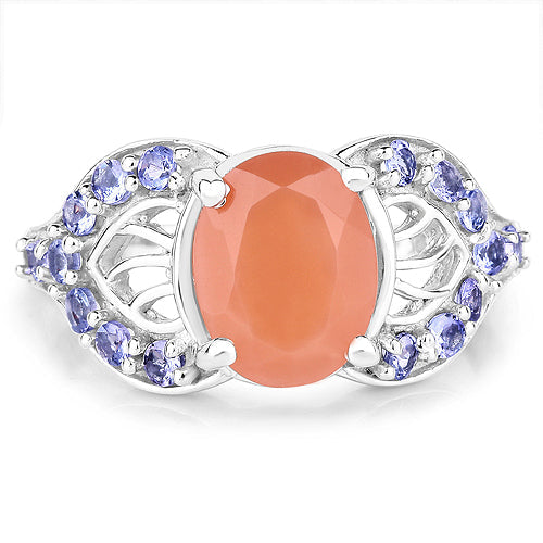 3.06 Carat Genuine Peach Moonstone and Tanzanite .925 Sterling Silver Ring on sale at MyriadMart