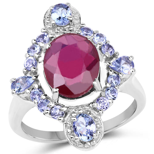 4.14 Carat Glass Filled Ruby and Tanzanite .925 Sterling Silver Ring on sale at MyriadMart