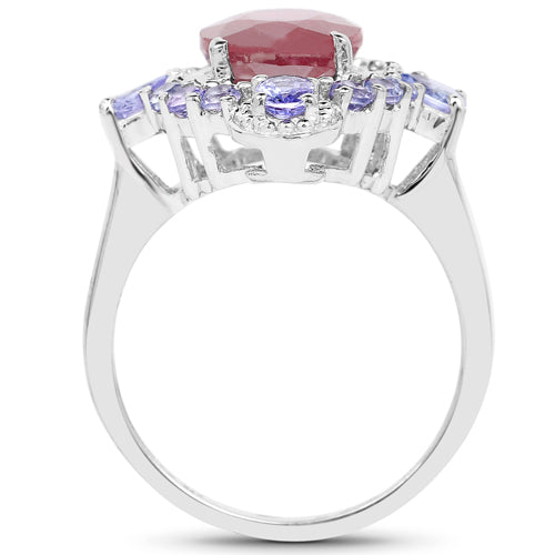 4.14 Carat Glass Filled Ruby and Tanzanite .925 Sterling Silver Ring on sale at MyriadMart