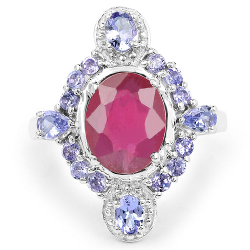 4.14 Carat Glass Filled Ruby and Tanzanite .925 Sterling Silver Ring on sale at MyriadMart