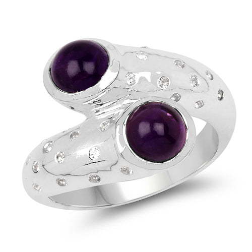 2.31 Carat Genuine Amethyst and White Topaz .925 Sterling Silver Ring on sale at MyriadMart