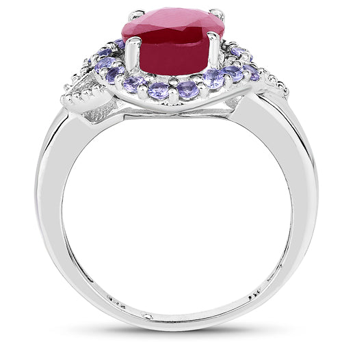 4.03 Carat Genuine Glass Filled Ruby & Tanzanite .925 Sterling Silver Ring on sale at MyriadMart