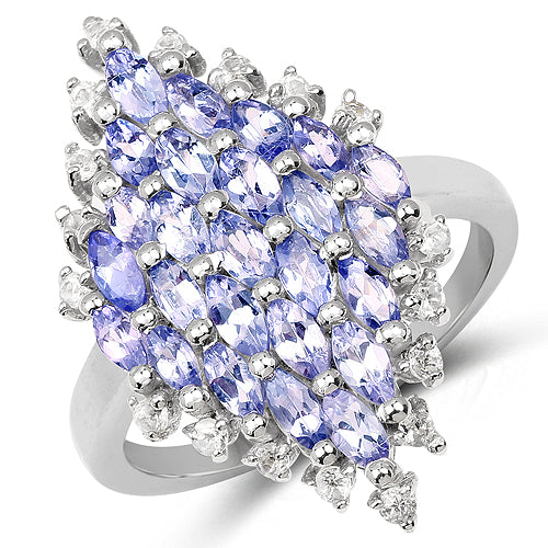 2.40 Carat Genuine Tanzanite and White Topaz .925 Sterling Silver Ring on sale at MyriadMart