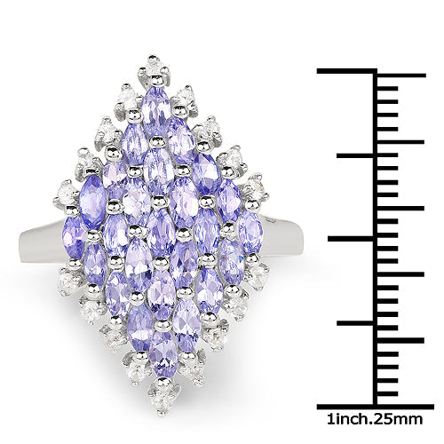 2.40 Carat Genuine Tanzanite and White Topaz .925 Sterling Silver Ring on sale at MyriadMart
