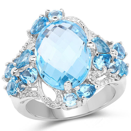 9.50 Carat Genuine Blue Topaz and Swiss Blue Topaz .925 Sterling Silver Ring on sale at MyriadMart
