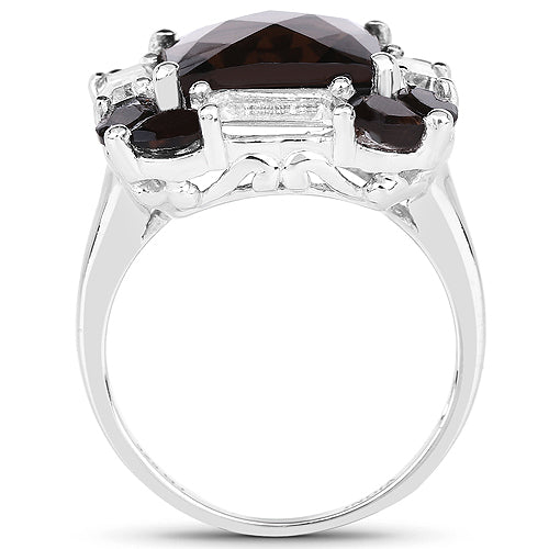 7.43 Carat Genuine Smoky Quartz & White Topaz .925 Sterling Silver Ring on sale at MyriadMart