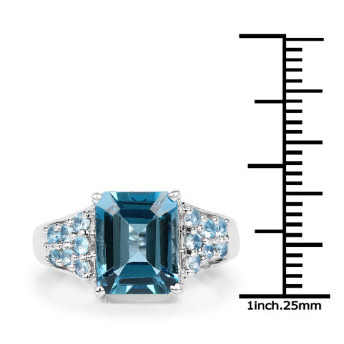 4.39 Carat Genuine London Blue Topaz and Swiss Blue Topaz .925 Sterling Silver Ring on sale at MyriadMart