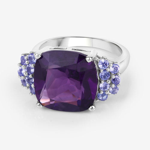6.34 Carat Genuine Amethyst and Tanzanite .925 Sterling Silver Ring on sale at MyriadMart