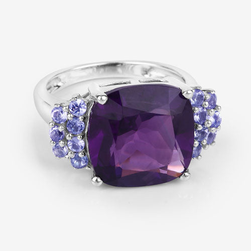 6.34 Carat Genuine Amethyst and Tanzanite .925 Sterling Silver Ring on sale at MyriadMart
