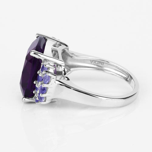 6.34 Carat Genuine Amethyst and Tanzanite .925 Sterling Silver Ring on sale at MyriadMart