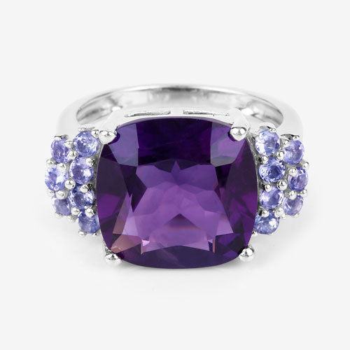 6.34 Carat Genuine Amethyst and Tanzanite .925 Sterling Silver Ring on sale at MyriadMart