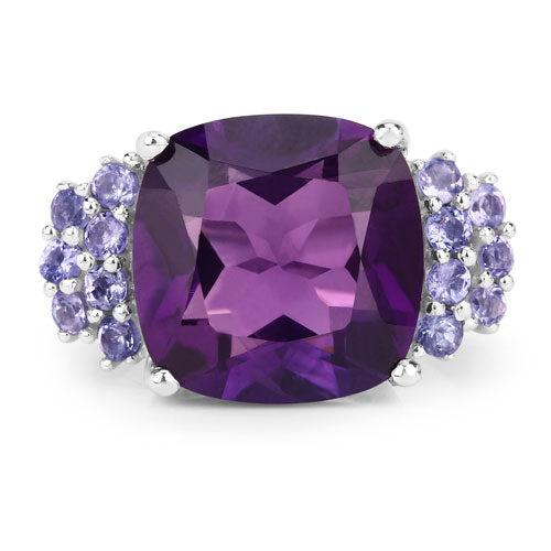 6.34 Carat Genuine Amethyst and Tanzanite .925 Sterling Silver Ring on sale at MyriadMart