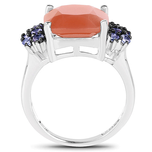 6.18 Carat Genuine Peach Moonstone and Tanzanite .925 Sterling Silver Ring on sale at MyriadMart