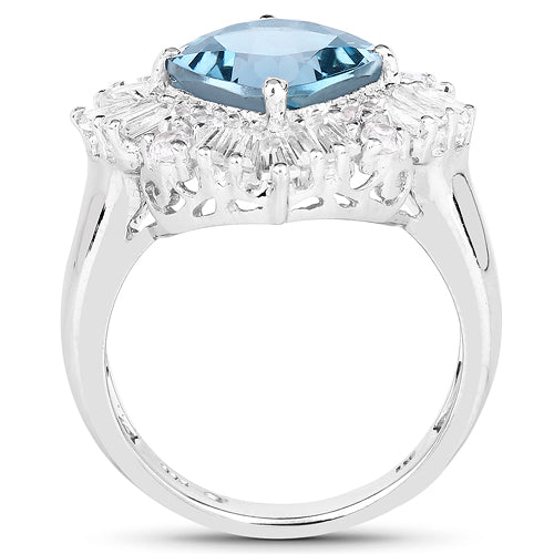 5.19 Carat Genuine London Blue Topaz & White Topaz .925 Sterling Silver Ring on sale at MyriadMart