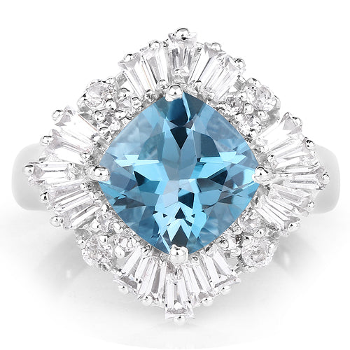 5.19 Carat Genuine London Blue Topaz & White Topaz .925 Sterling Silver Ring on sale at MyriadMart