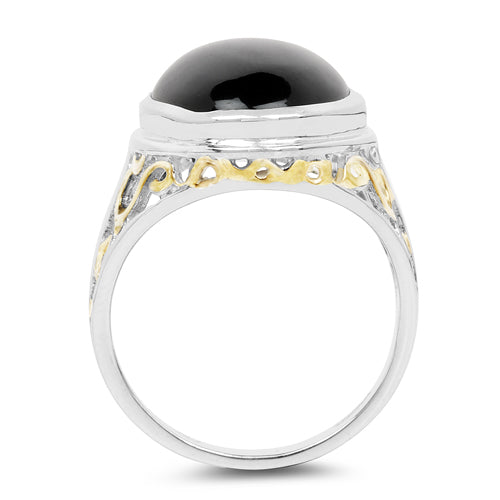Two Tone Plated 10.92 Carat Genuine Black Onyx .925 Sterling Silver Ring on sale at MyriadMart