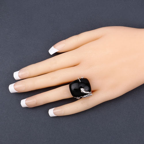 21.04 Carat Genuine Black Onyx and White Topaz .925 Sterling Silver Ring on sale at MyriadMart