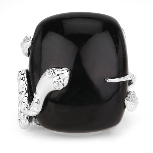 21.04 Carat Genuine Black Onyx and White Topaz .925 Sterling Silver Ring on sale at MyriadMart