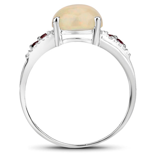 2.05 Carat Genuine Ethiopian Opal, Pink Tourmaline and White Topaz .925 Sterling Silver Ring on sale at MyriadMart