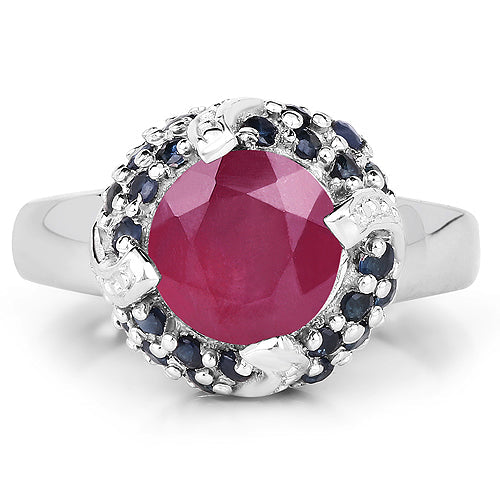 3.70 Carat Glass Filled Ruby and Blue Sapphire .925 Sterling Silver Ring on sale at MyriadMart