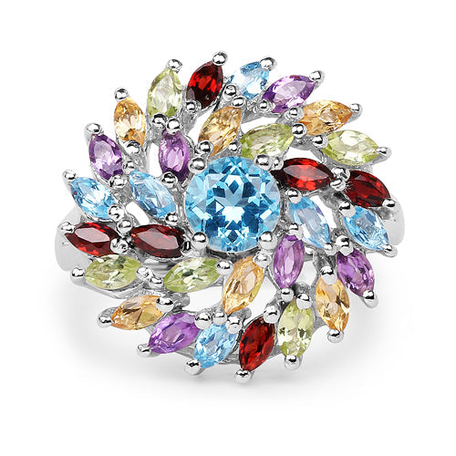 3.70 Carat Genuine Multi Stone .925 Sterling Silver Ring on sale at MyriadMart
