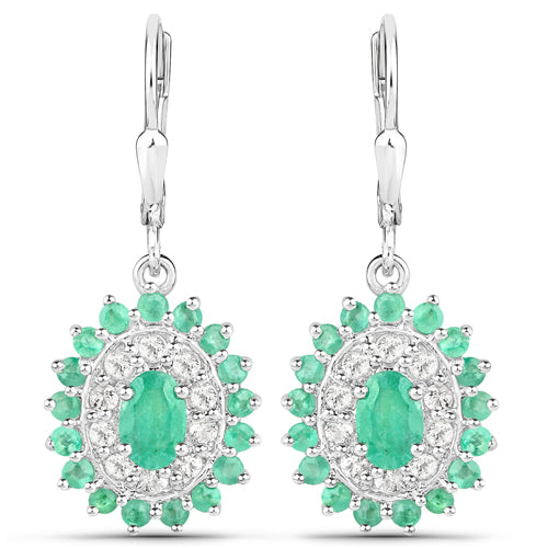 6.53 Carat Genuine Zambian Emerald and White Topaz .925 Sterling Silver 3 Piece Jewelry Set Ring, Earrings, and Pendant w/ Chain on sale at MyriadMart