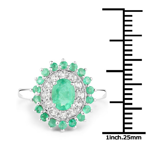6.53 Carat Genuine Zambian Emerald and White Topaz .925 Sterling Silver 3 Piece Jewelry Set Ring, Earrings, and Pendant w/ Chain on sale at MyriadMart