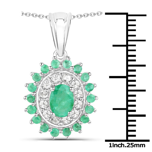 6.53 Carat Genuine Zambian Emerald and White Topaz .925 Sterling Silver 3 Piece Jewelry Set Ring, Earrings, and Pendant w/ Chain on sale at MyriadMart