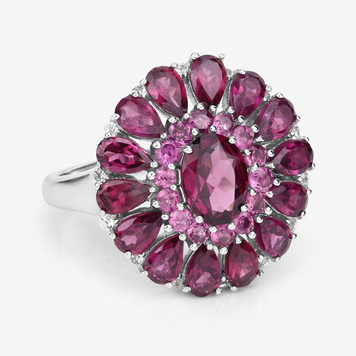 6.19 Carat Genuine Rhodolite and White Topaz .925 Sterling Silver Ring on sale at MyriadMart