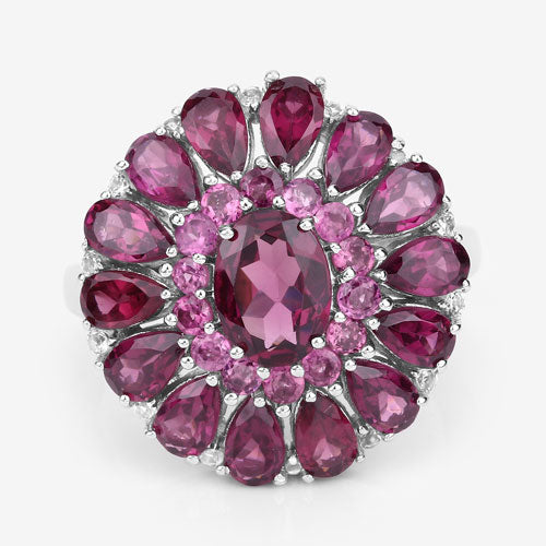6.19 Carat Genuine Rhodolite and White Topaz .925 Sterling Silver Ring on sale at MyriadMart