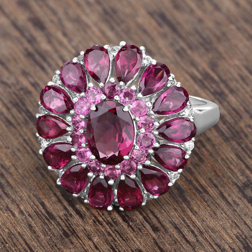 6.19 Carat Genuine Rhodolite and White Topaz .925 Sterling Silver Ring on sale at MyriadMart