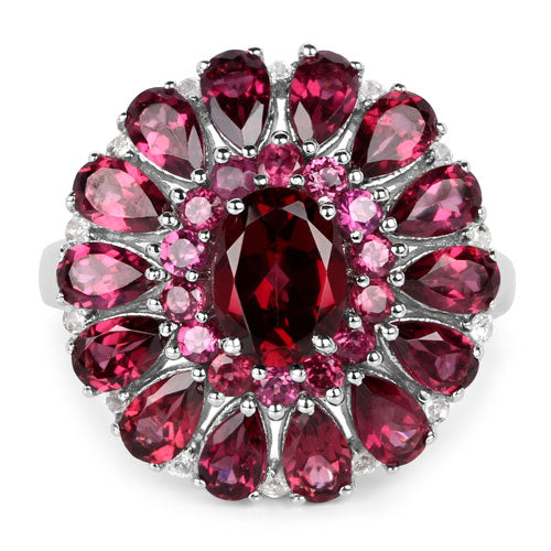 6.19 Carat Genuine Rhodolite and White Topaz .925 Sterling Silver Ring on sale at MyriadMart