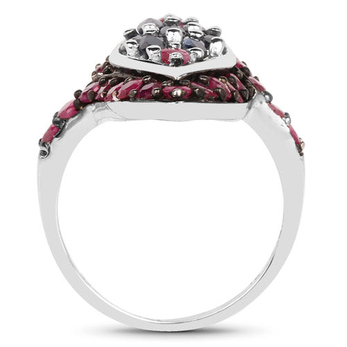 1.77 Carat Genuine Blue Sapphire and Ruby .925 Sterling Silver Ring on sale at MyriadMart