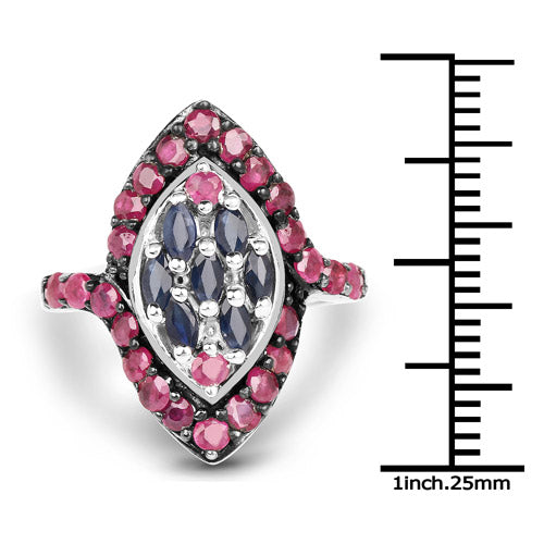 1.77 Carat Genuine Blue Sapphire and Ruby .925 Sterling Silver Ring on sale at MyriadMart