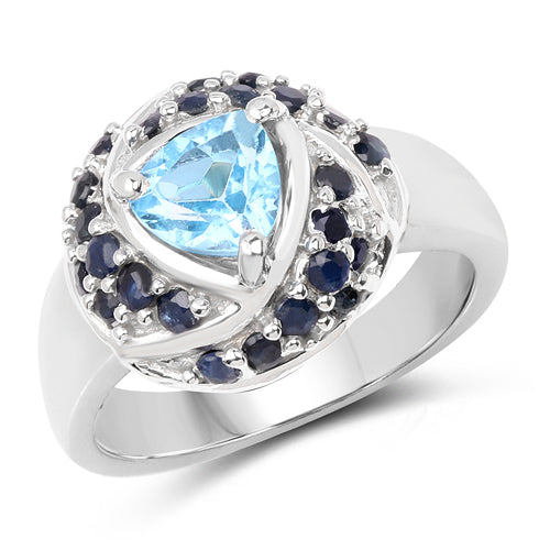 1.61 Carat Genuine Swiss Blue Topaz & Blue Sapphire .925 Sterling Silver Ring on sale at MyriadMart