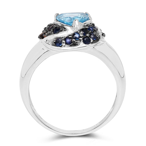 1.61 Carat Genuine Swiss Blue Topaz & Blue Sapphire .925 Sterling Silver Ring on sale at MyriadMart