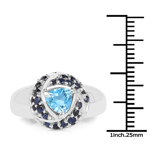 1.61 Carat Genuine Swiss Blue Topaz & Blue Sapphire .925 Sterling Silver Ring on sale at MyriadMart