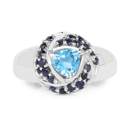 1.61 Carat Genuine Swiss Blue Topaz & Blue Sapphire .925 Sterling Silver Ring on sale at MyriadMart