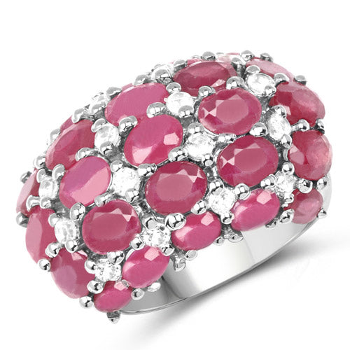 8.54 Carat Glass Filled Ruby and White Topaz .925 Sterling Silver Ring on sale at MyriadMart