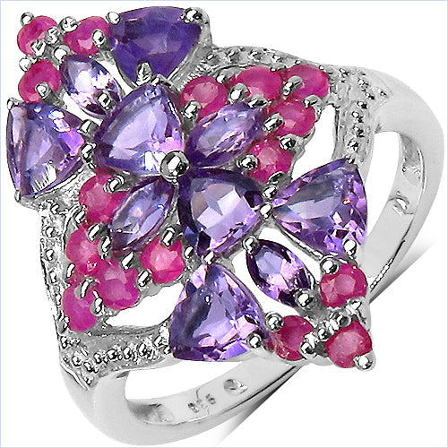 2.58 Carat Genuine Amethyst & Ruby .925 Sterling Silver Ring on sale at MyriadMart