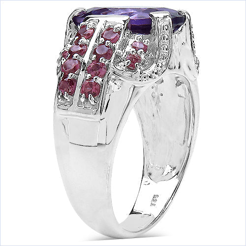 5.37 Carat Genuine Amethyst & Rhodolite .925 Sterling Silver Ring on sale at MyriadMart