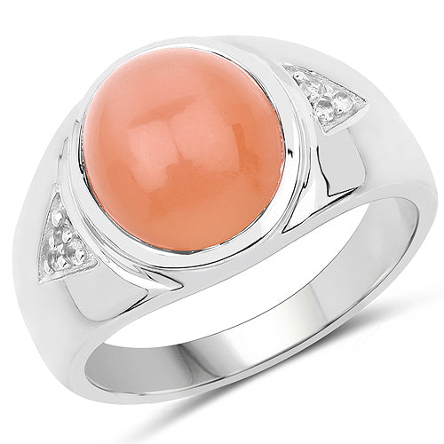 6.59 Carat Genuine Peach Moonstone and White Topaz .925 Sterling Silver Ring on sale at MyriadMart